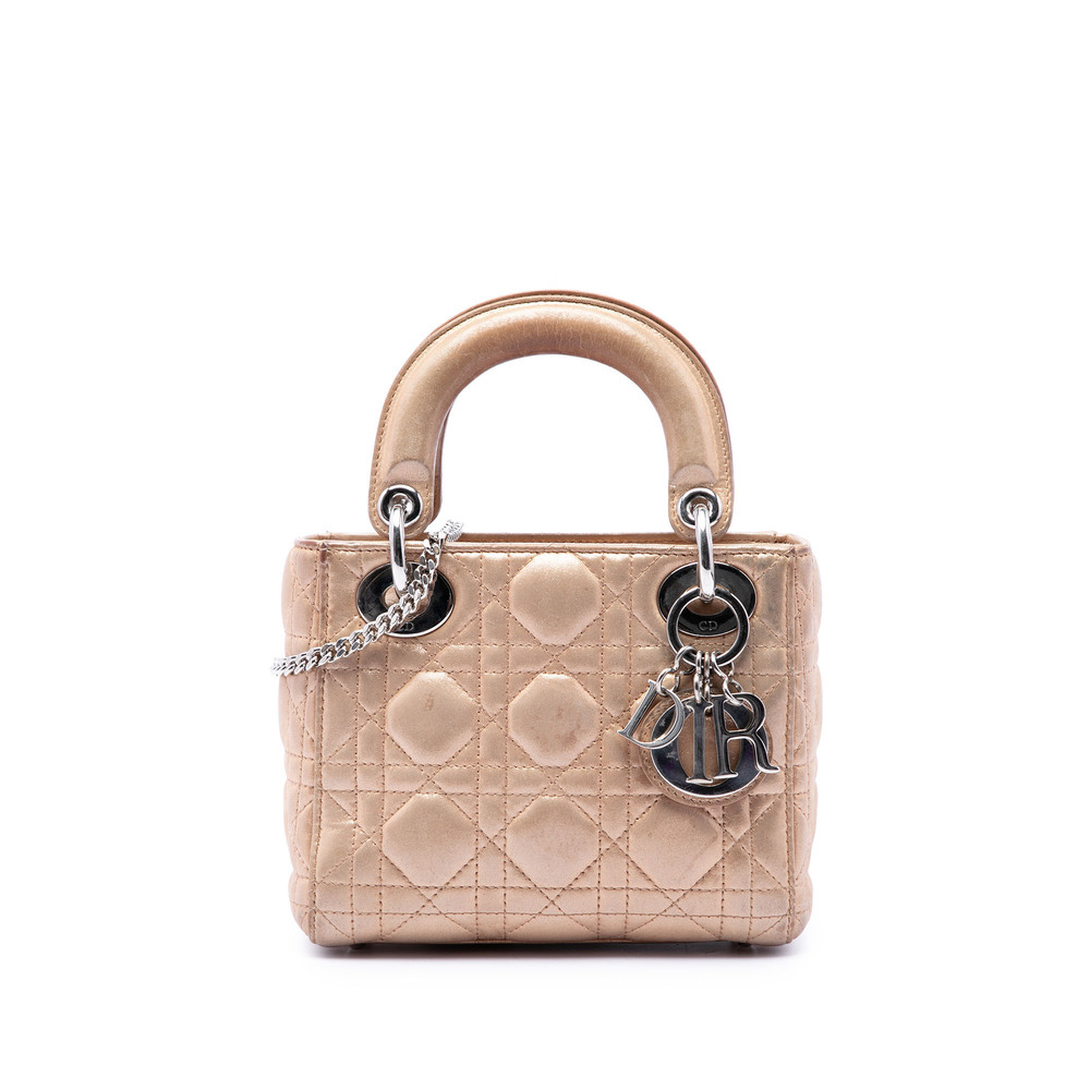 Pre-Loved Dior Mini Metallic Lambskin Cannage Lady Dior